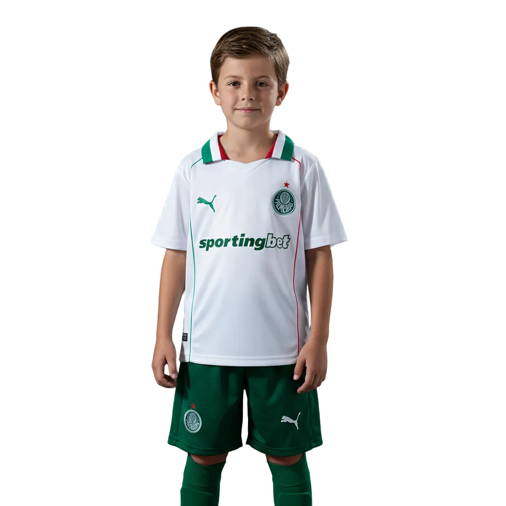 Conjunto Palmeiras infantil 26/27 - Branco e Verde