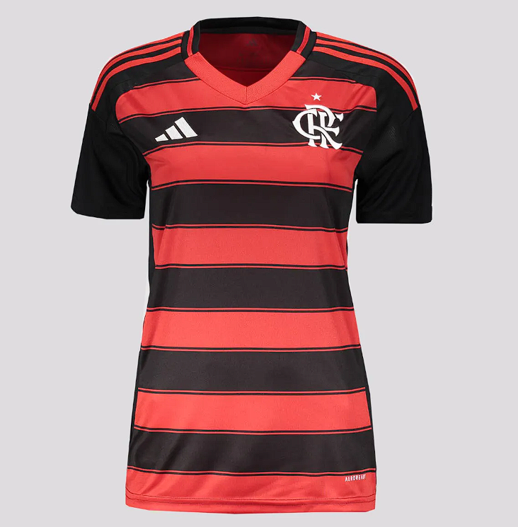 Camisa Flamengo Titular 25/26 - Feminina Baby Look Vermelha e Preta