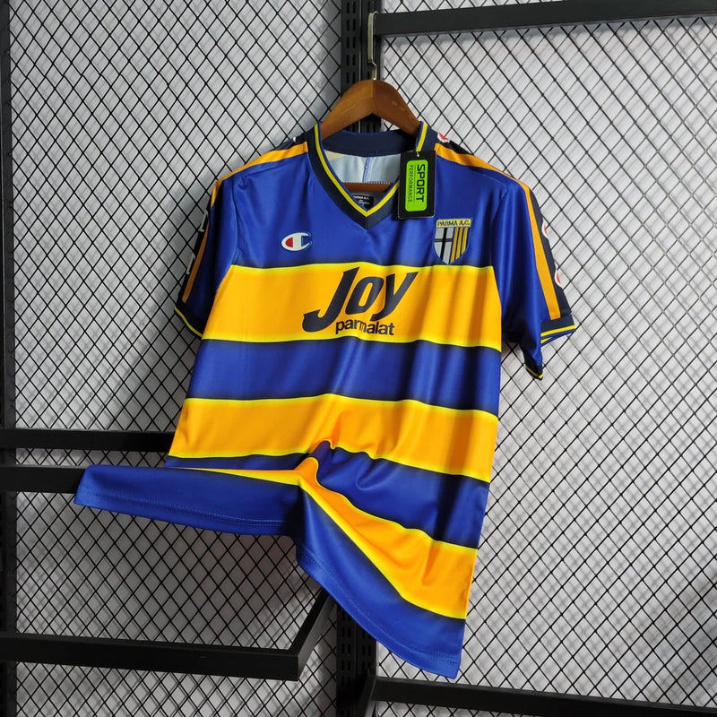 Camisa Retrô Parma Home Champion 2001/02 Masculino Azul e Amarelo