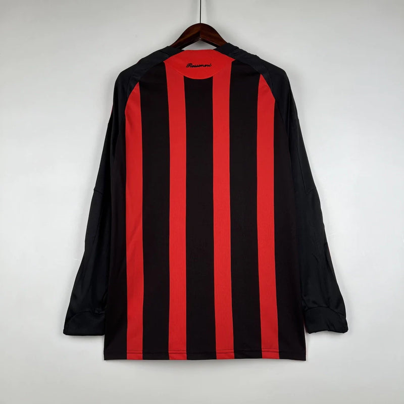 Camisa Retrô Milan I Home Adidas 2008/09 Manga Longa Vermelho e Preto