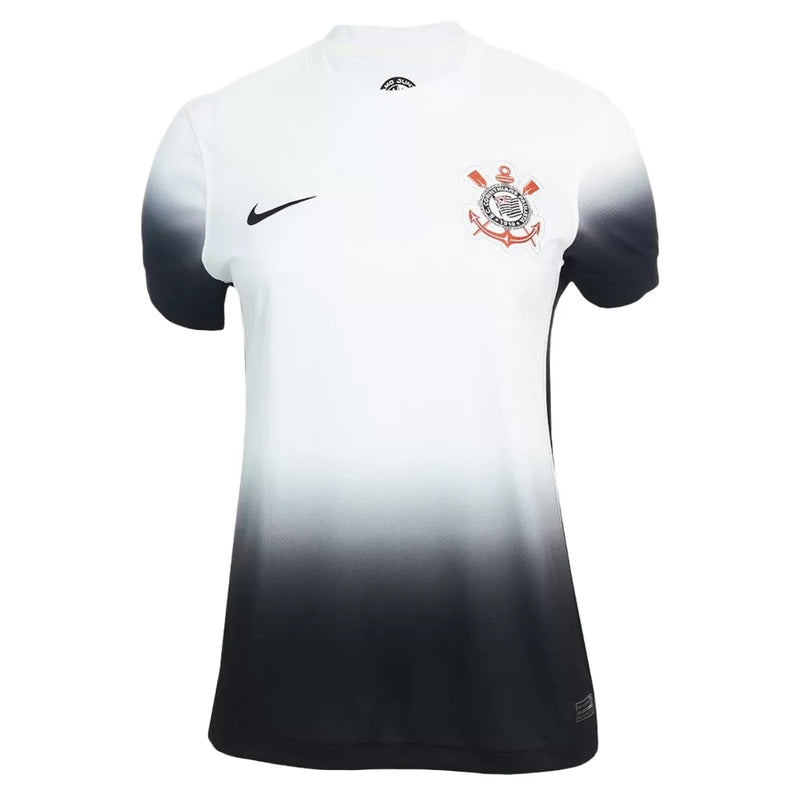 Camisa Corinthians Titular 24/25 - Versão Feminina Baby Look Branco e Preto