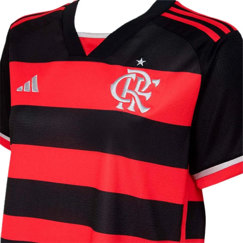 Camisa Flamengo Titular 24/25 - Versão Feminina Baby Look Preto e Vermelha