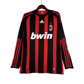 Camisa Retrô Milan I Home Adidas 2008/09 Manga Longa Vermelho e Preto