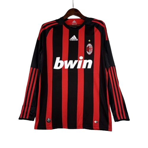 Camisa Retrô Milan I Home Adidas 2008/09 Manga Longa Vermelho e Preto